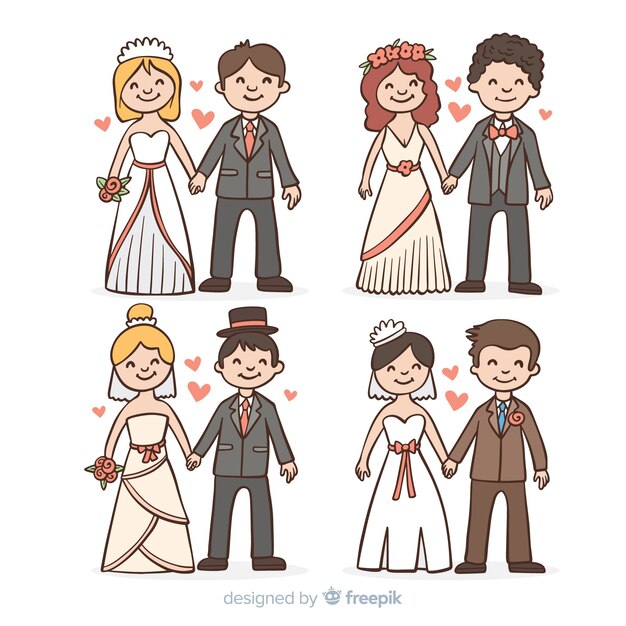 Colección de novios dibujados a mano