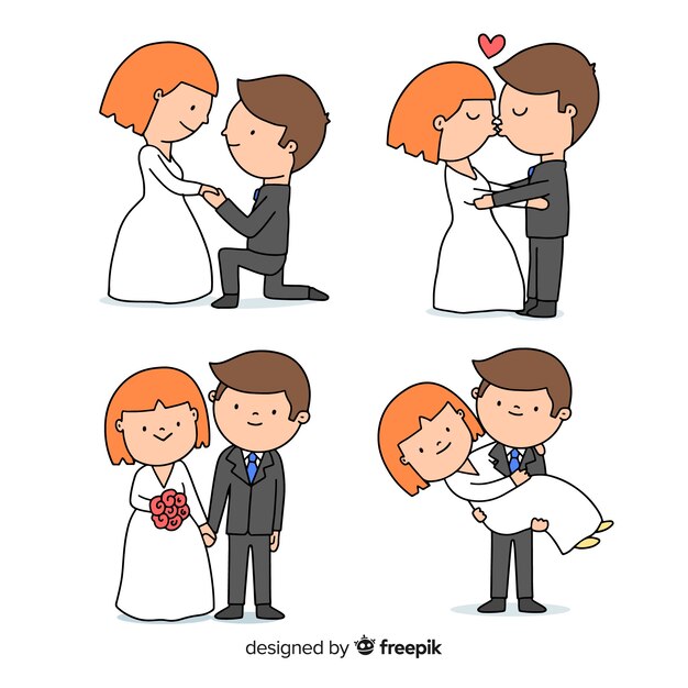 Colección de novios dibujados a mano