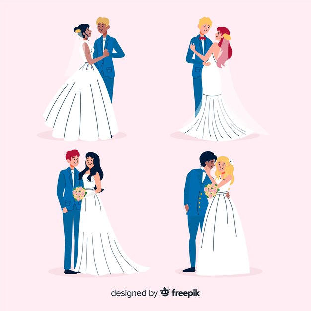 Colección de novios dibujados a mano