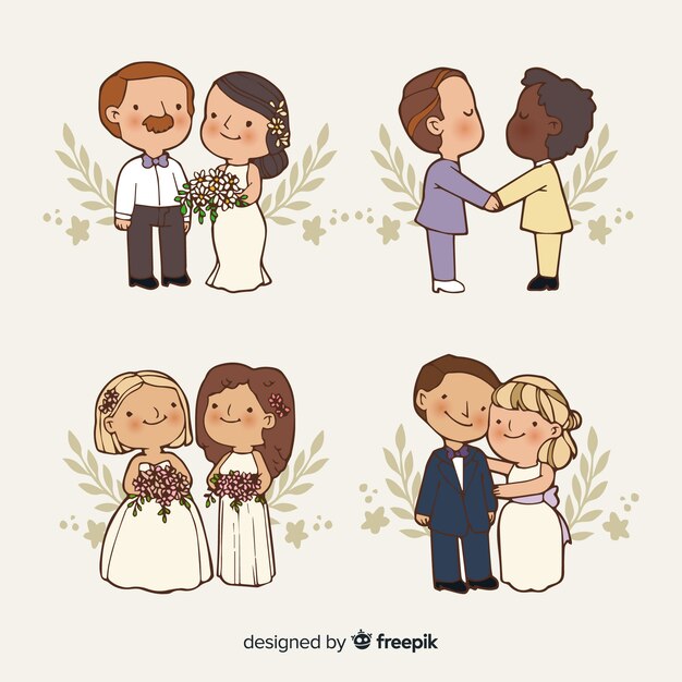 Colección de novios dibujados a mano