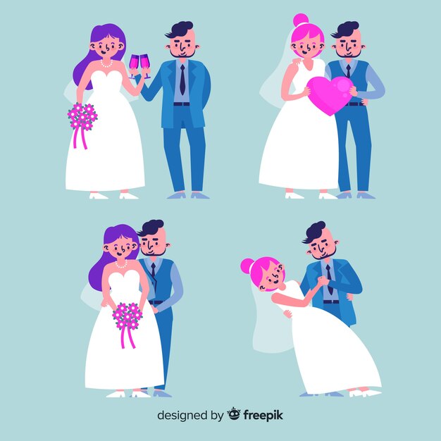 Colección de novios dibujados a mano