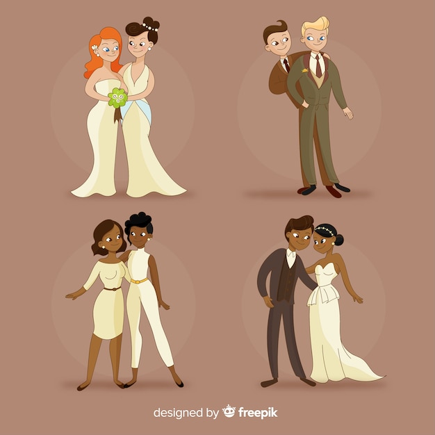 Colección de novios dibujados a mano