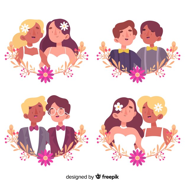 Colección de novios dibujados a mano