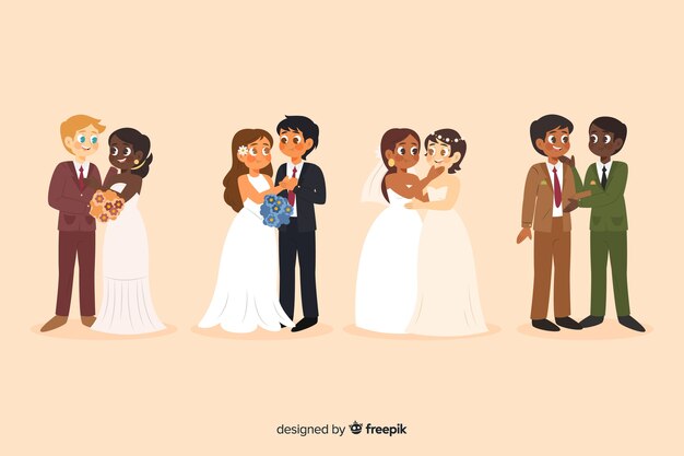 Colección de novios dibujados a mano