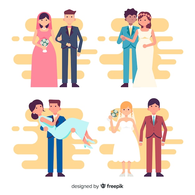 Colección de novios en diseño plano
