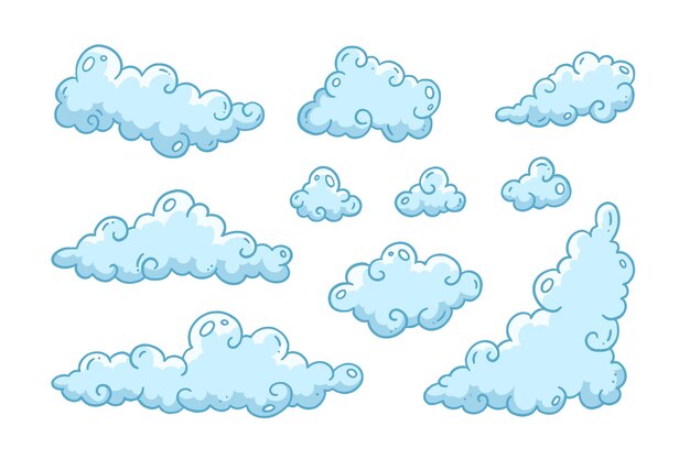 Colección de nubes dibujadas a mano