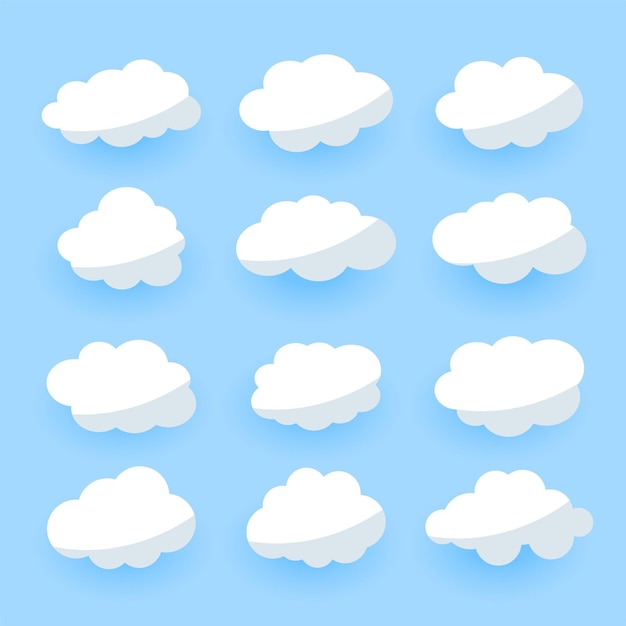 Colección de nubes de dibujos animados de doce