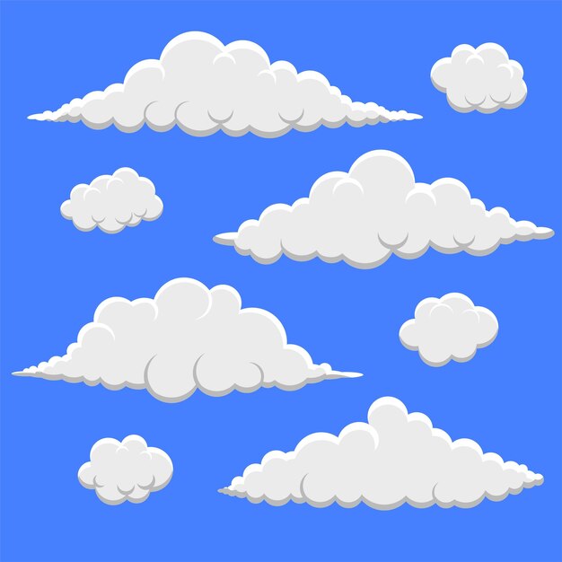 Colección de nubes esponjosas en estilo de dibujos animados en 3D
