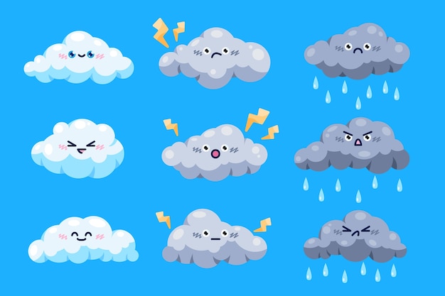 Vector gratuito colección de nubes de estilo de dibujos animados