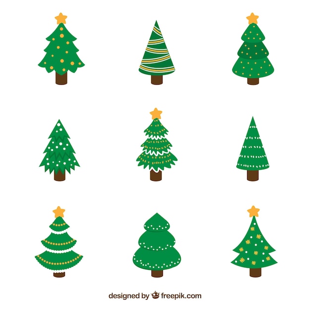 Colección de nueve árboles de navidad