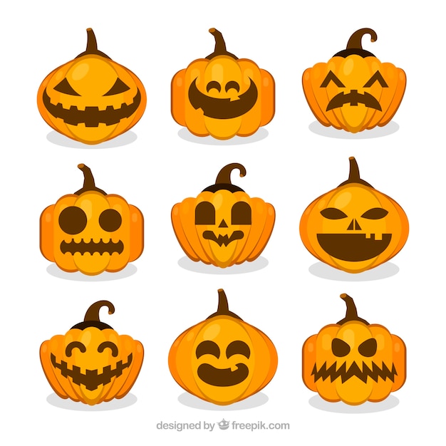 Colección de nueve calabazas de halloween en formas distintas