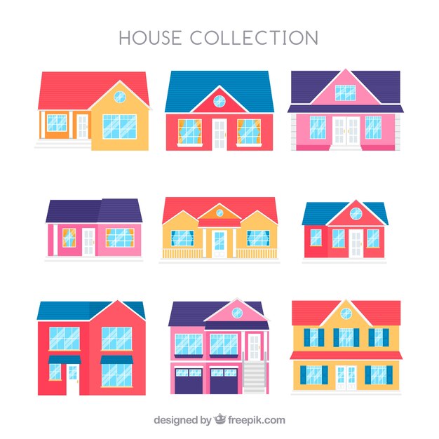 Colección de nueve casas coloridas