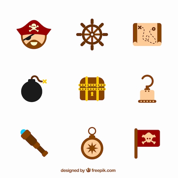 Colección De Iconos Y Accesorios Piratas, Ilustración Vectorial Plana  Aislada. Ilustraciones svg, vectoriales, clip art vectorizado libre de  derechos. Image 169458025