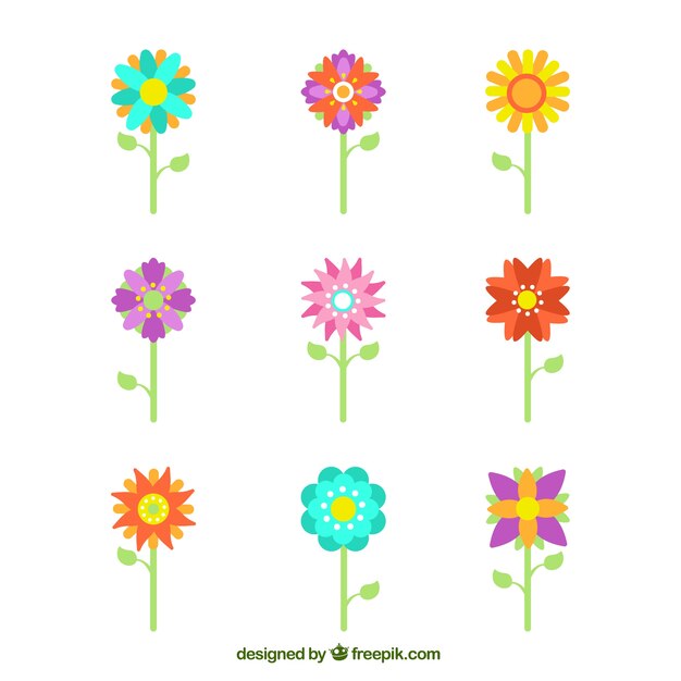 Colección de nueve flores de primavera