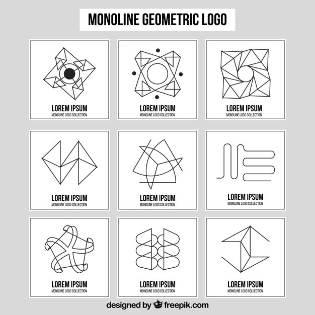 Colección de nueve logotipos monoline