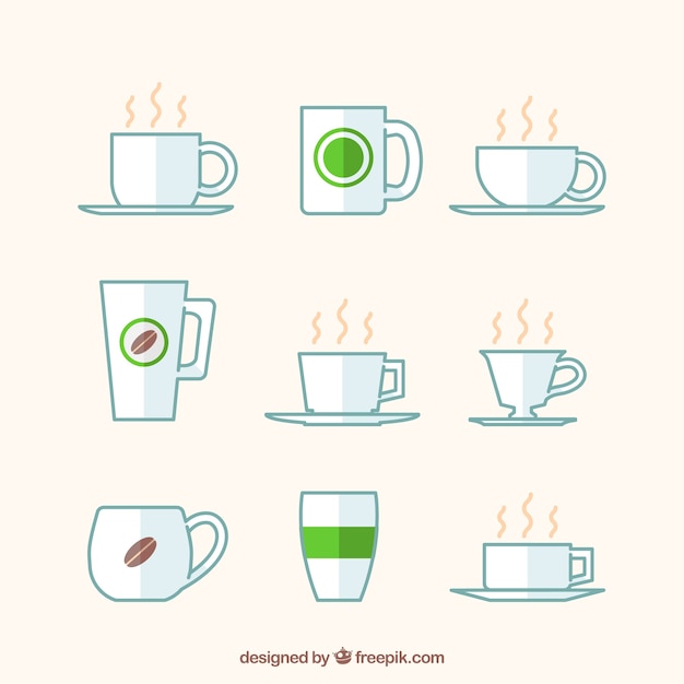 Vector gratuito colección de nueves tazas de café blancas