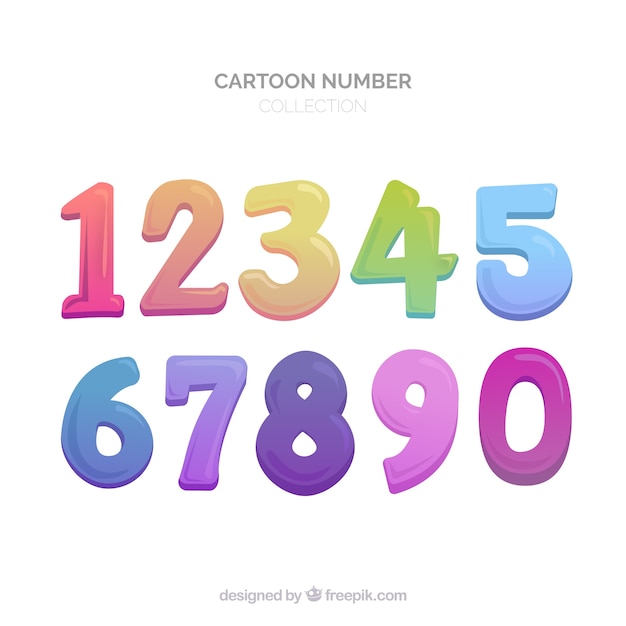 Colección de números de dibujos animados con estilo colorido