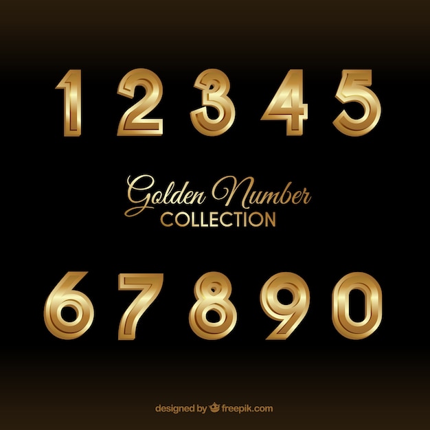 Colección de números con estilo dorado