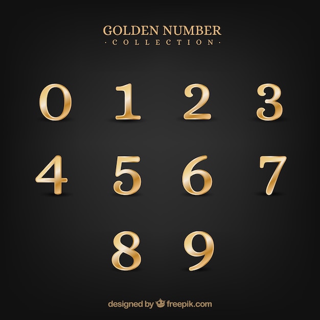 Colección de números con estilo dorado