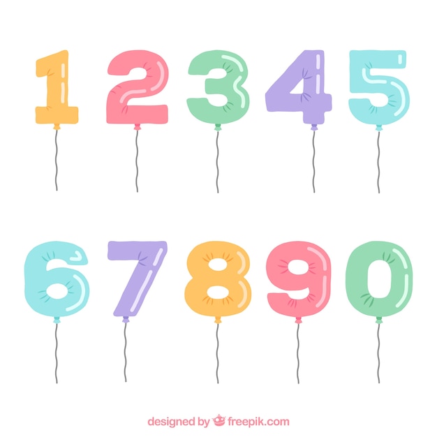 Colección de números con estilo de globos