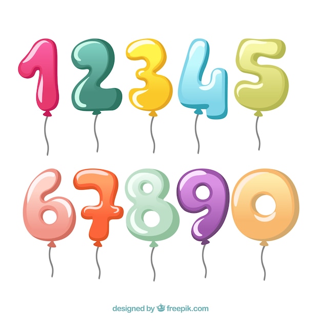 Colección de números de globos de colores
