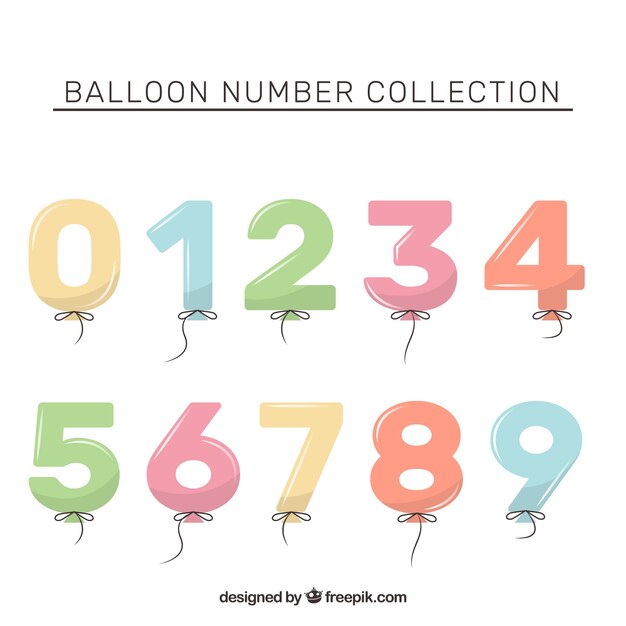 Colección de números de globos de colores