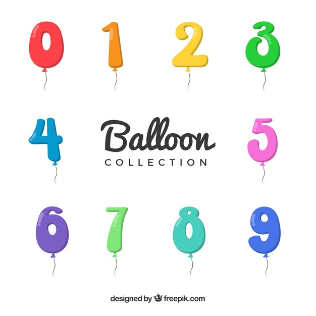 Colección de números de globos de colores