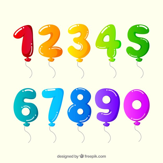 Colección de números de globos de colores