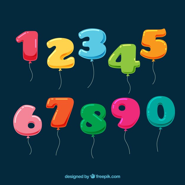 Colección de números de globos de colores