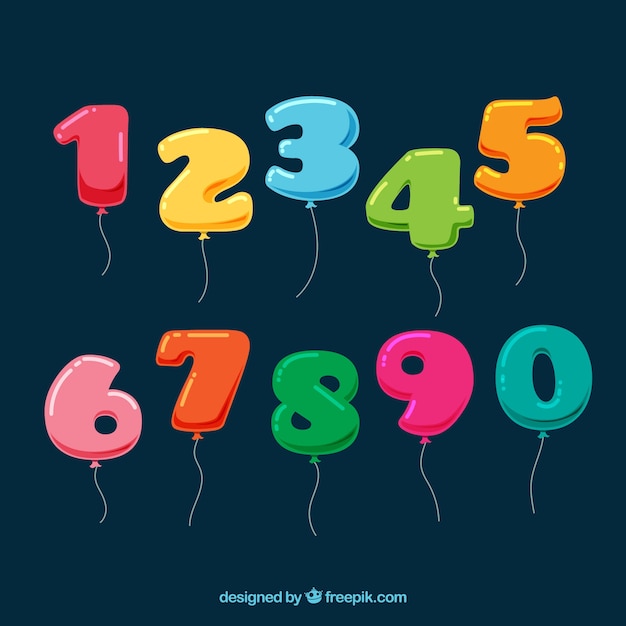 Colección de números de globos de colores