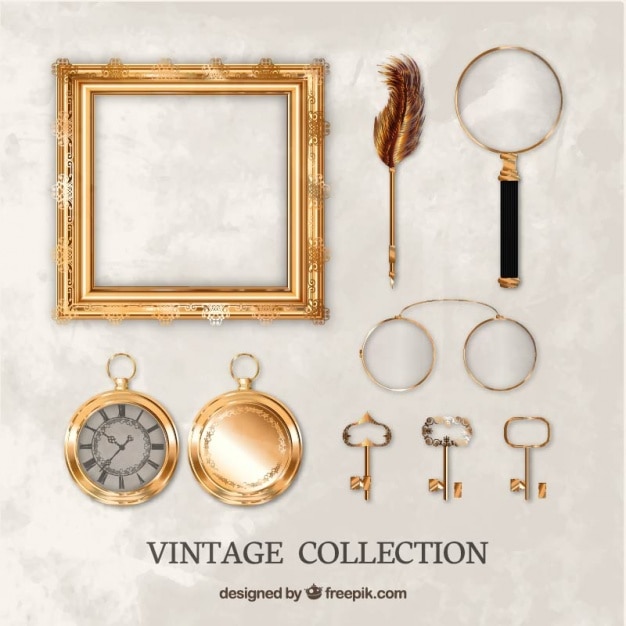 Vector gratuito colección de objetos antiguos realistas 