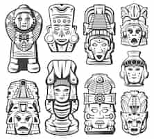 Vector gratuito colección de objetos de la civilización maya monocromática vintage