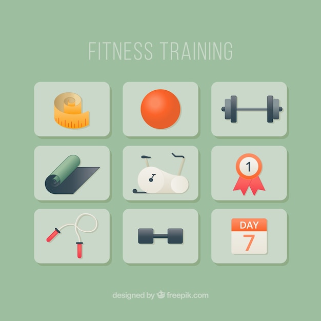 Colección de objetos de entrenamiento de fitness