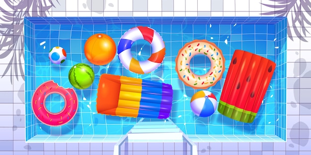 Vector gratuito colección de objetos de fiesta en la piscina de dibujos animados