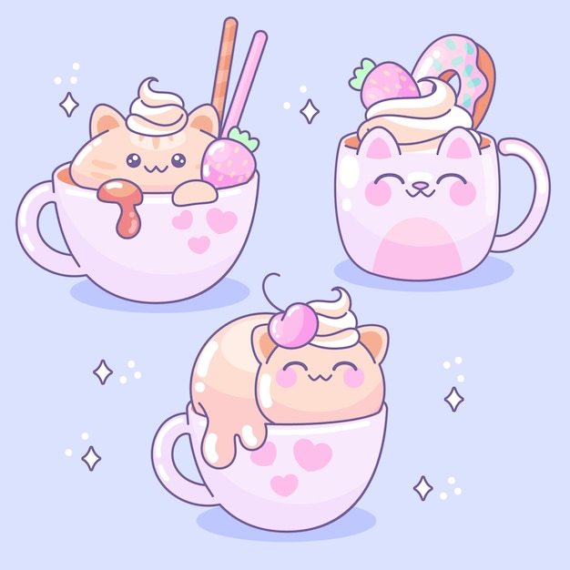 Colección objetos kawaii dibujada a mano