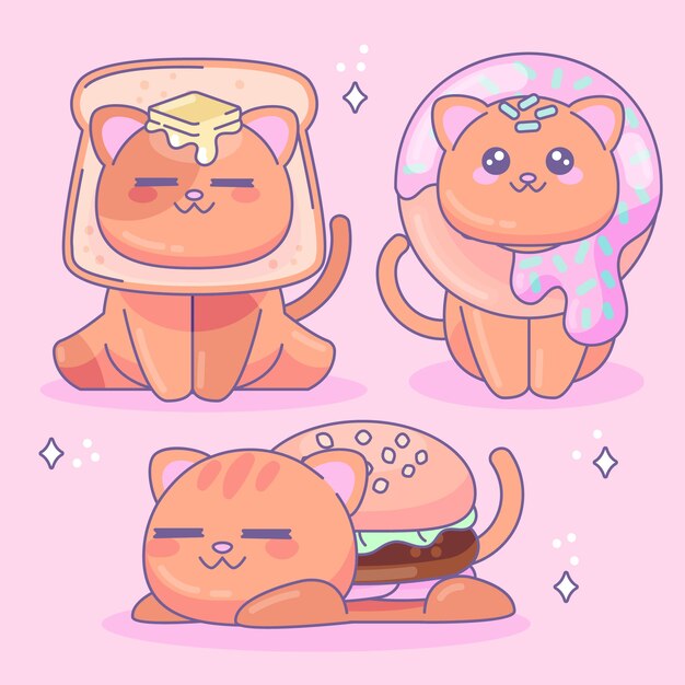 Colección objetos kawaii dibujada a mano