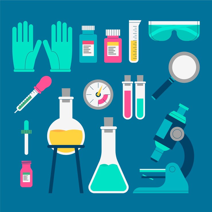 Vector gratuito colección de objetos de laboratorio de ciencias.
