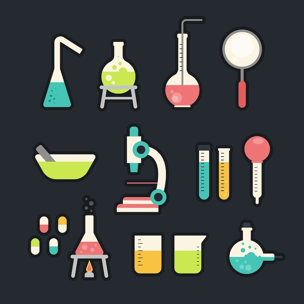 Vector gratuito colección de objetos de laboratorio de ciencias