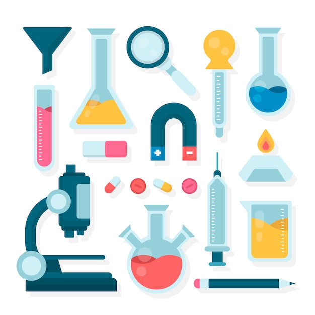 Vector gratuito colección de objetos de laboratorio de ciencias