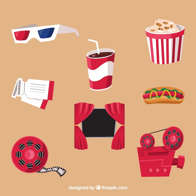 Vector gratuito colección de objetos de teatro coloridos planos