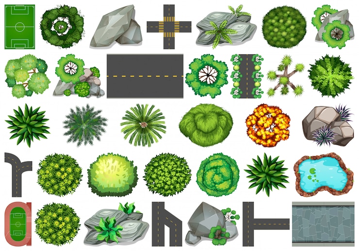 Vector gratuito colección de objetos temáticos de la naturaleza al aire libre y elementos vegetales.