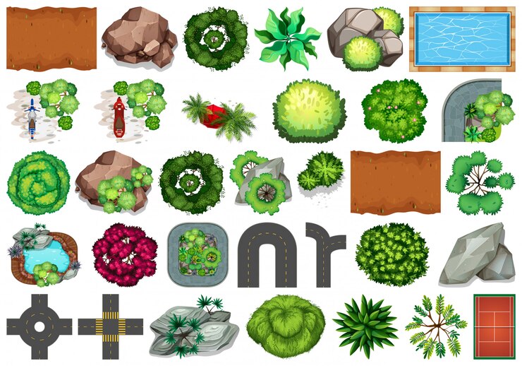 Vector gratuito colección de objetos temáticos de la naturaleza al aire libre y elementos vegetales.