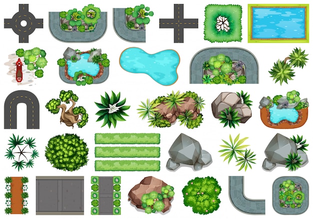 Colección de objetos temáticos de la naturaleza al aire libre y elementos vegetales.