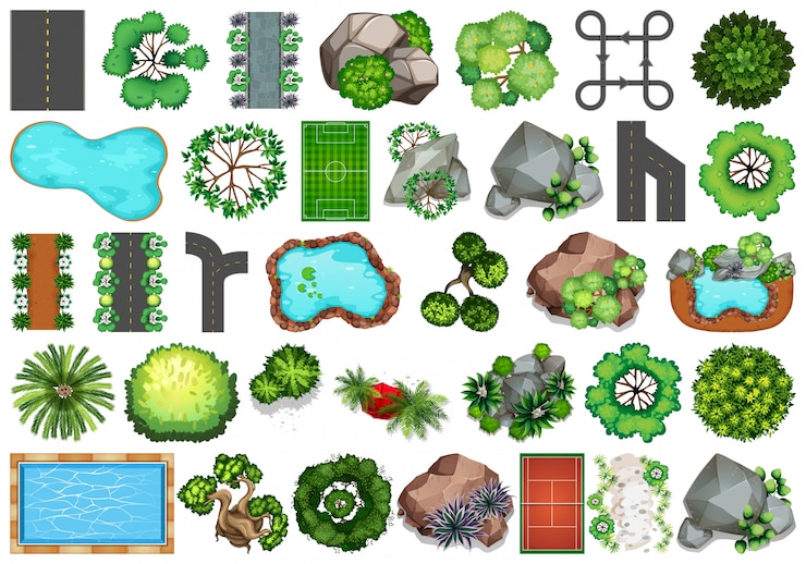 Vector gratuito colección de objetos temáticos de la naturaleza al aire libre y elementos vegetales.