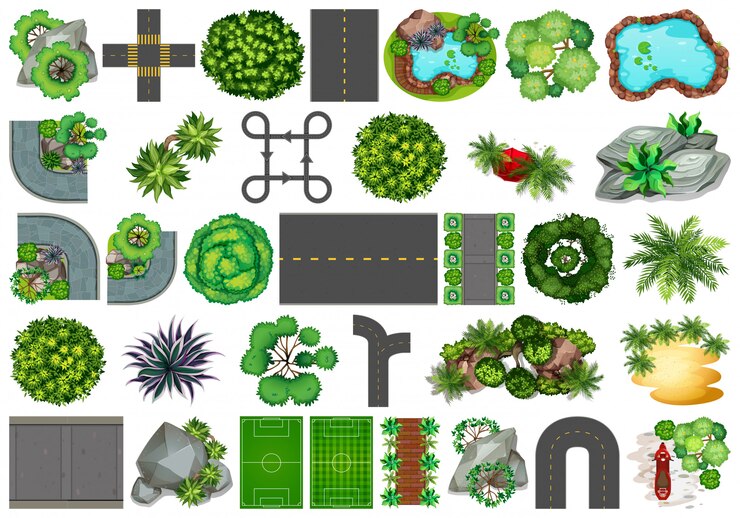 Vector gratuito colección de objetos temáticos de la naturaleza al aire libre y elementos vegetales.