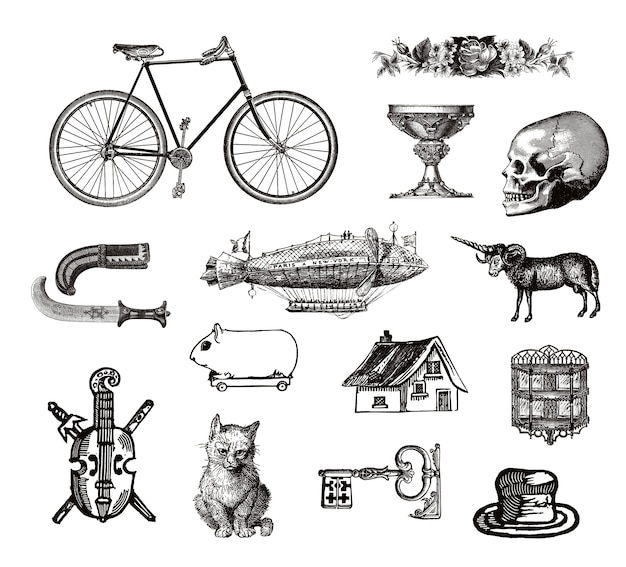 Vector gratuito colección de objetos victorianos vintage