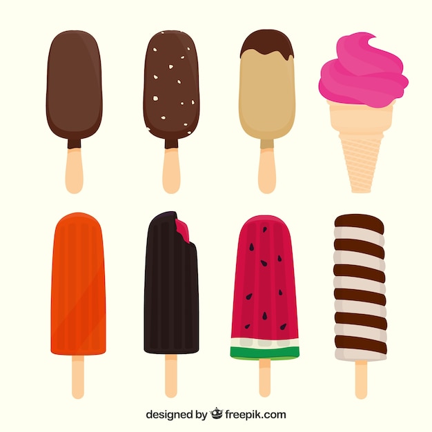 Vector gratuito colección de ocho helados diferentes