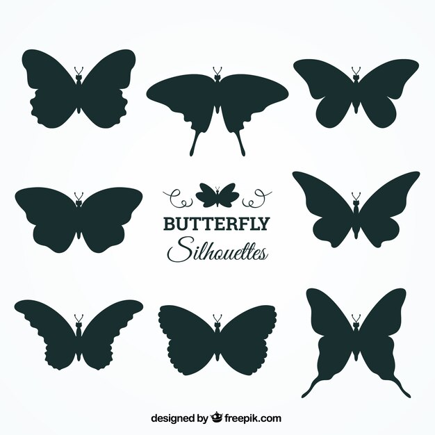 Colección de ocho siluetas de mariposas