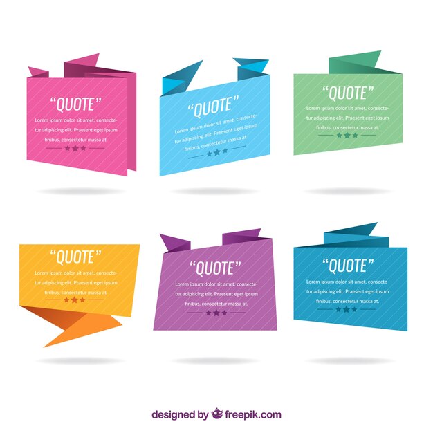 Colección de origami de colores para frases 
