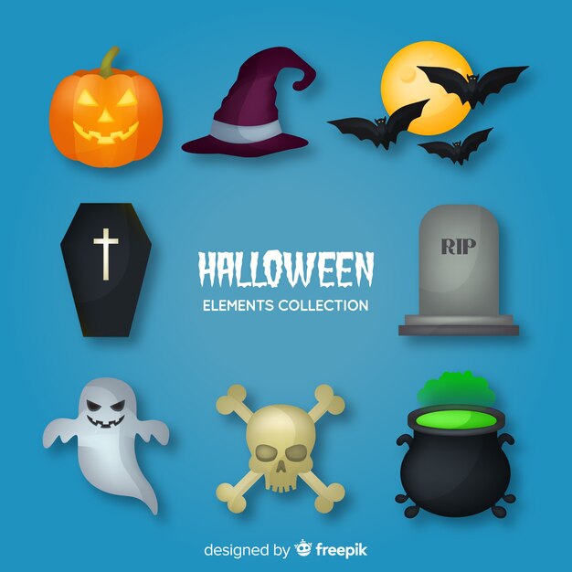 Colección original de elementos de halloween con diseño plano
